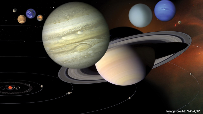 View of the solar system from Jupiter. Airbus Crisa electronics participating in exploration missions to Jupiter and Mars, among others.